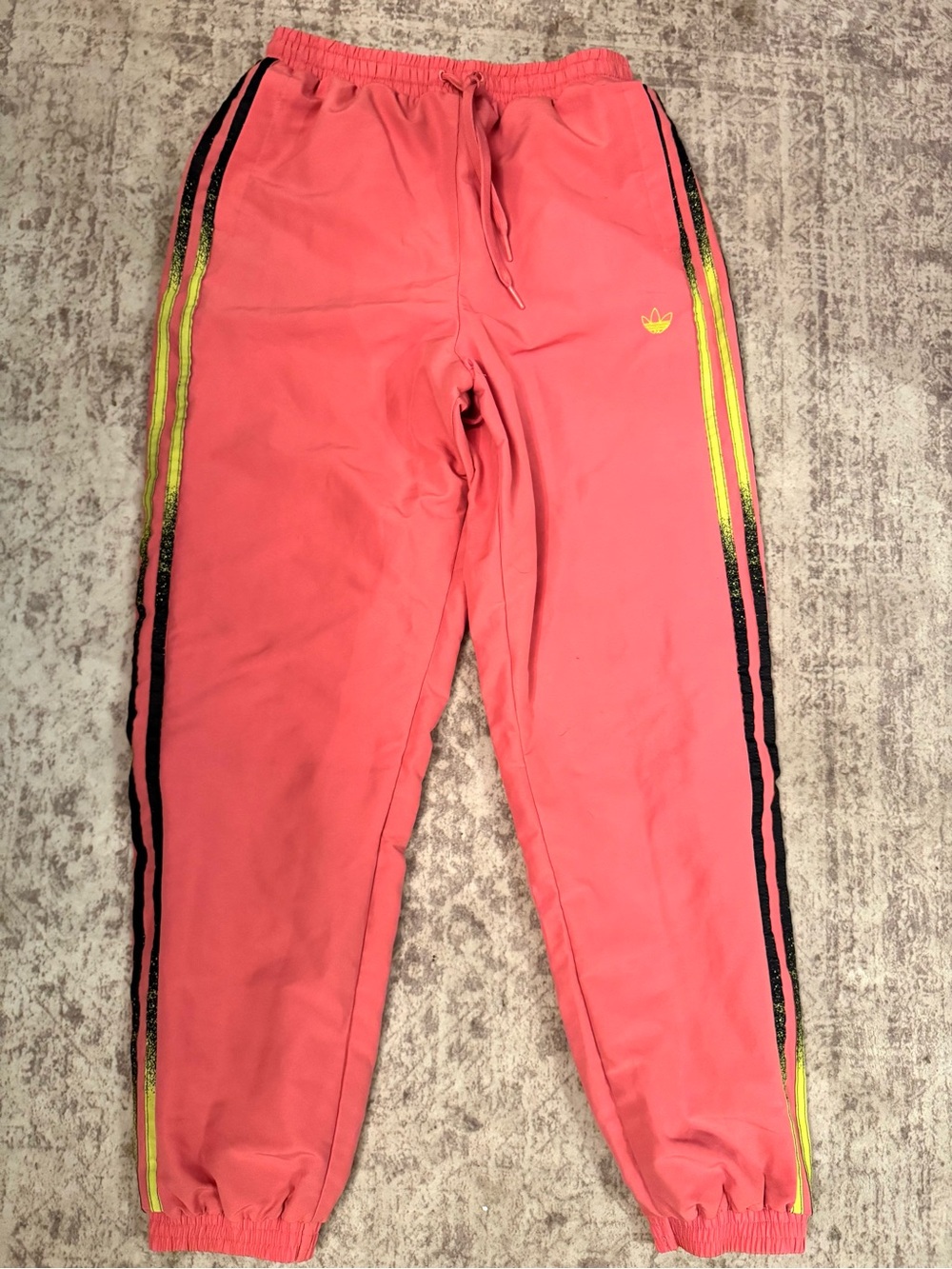 adidas Women’s Pink Track Pants Size S Yellow/Black Stripes Mesh Drawstring